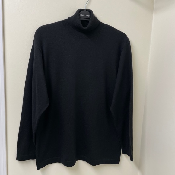 Designer Black Turtleneck Sweater Wool Blend Made in Italy L - Picture 1 of 7